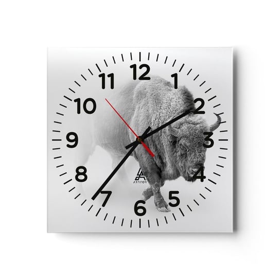Zegar ścienny - Król prerii - 30x30cm - Żubr Zwierzęta Bizon - Kwadratowy zegar ścienny - Nowoczeny Stylowy Zegar do salonu do kuchni - Cichy i Modny zegar ARTTOR