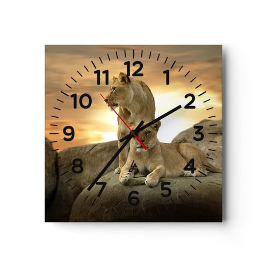 Zegar ścienny - Królewski majestat - 30x30cm - Zwierzęta Lew Natura - Kwadratowy zegar ścienny - Nowoczeny Stylowy Zegar do salonu do kuchni - Cichy i Modny zegar ARTTOR