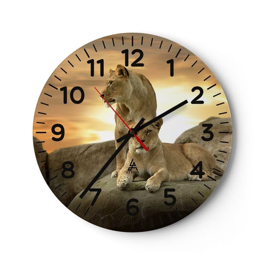 Zegar ścienny - Królewski majestat - 40x40cm - Zwierzęta Lew Natura - Okrągły zegar szklany - Nowoczeny Stylowy Zegar do salonu do kuchni - Cichy i Modny zegar ARTTOR
