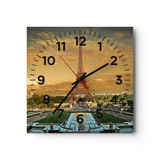 Zegar ścienny - Królowa Paryża - 40x40cm - Miasta Paryż Wieża Eiffla - Kwadratowy zegar szklany - Nowoczeny Stylowy Zegar do salonu do kuchni - Cichy i Modny zegar ARTTOR