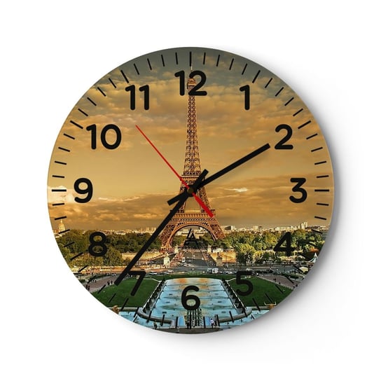 Zegar ścienny - Królowa Paryża - 40x40cm - Miasta Paryż Wieża Eiffla - Okrągły zegar szklany - Nowoczeny Stylowy Zegar do salonu do kuchni - Cichy i Modny zegar ARTTOR
