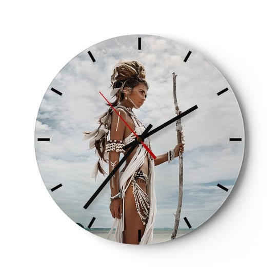 Zegar ścienny - Królowa tropików - 30x30cm - Kobieta Strój Etniczny Plemię - Okrągły zegar na szkle - Nowoczeny Stylowy Zegar do salonu do kuchni - Cichy i Modny zegar ARTTOR