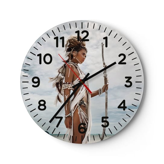 Zegar ścienny - Królowa tropików - 30x30cm - Kobieta Strój Etniczny Plemię - Okrągły zegar ścienny - Nowoczeny Stylowy Zegar do salonu do kuchni - Cichy i Modny zegar ARTTOR