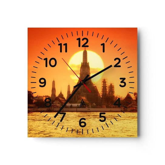 Zegar ścienny - Ku słońcu, zawsze ku słońcu - 30x30cm - Bangkok Świątynia Świtu Tajlandia - Kwadratowy zegar ścienny - Nowoczeny Stylowy Zegar do salonu do kuchni - Cichy i Modny zegar ARTTOR