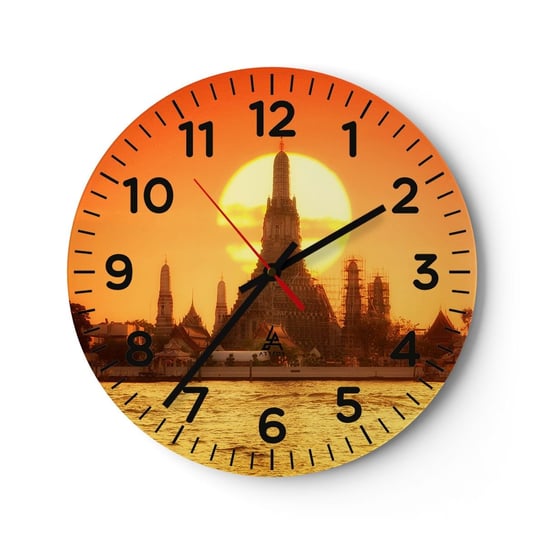 Zegar ścienny - Ku słońcu, zawsze ku słońcu - 40x40cm - Bangkok Świątynia Świtu Tajlandia - Okrągły zegar szklany - Nowoczeny Stylowy Zegar do salonu do kuchni - Cichy i Modny zegar ARTTOR