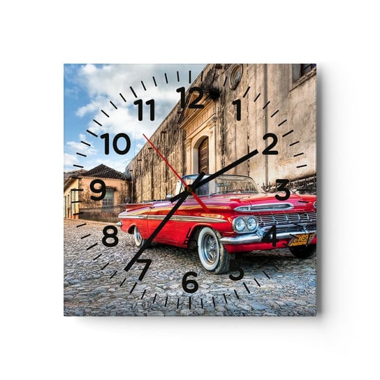 Zegar ścienny - Kubańskie wzruszenia - 30x30cm - Motoryzacja Samochód Kuba - Kwadratowy zegar ścienny - Nowoczeny Stylowy Zegar do salonu do kuchni - Cichy i Modny zegar ARTTOR