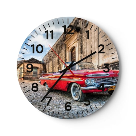 Zegar ścienny - Kubańskie wzruszenia - 30x30cm - Motoryzacja Samochód Kuba - Okrągły zegar ścienny - Nowoczeny Stylowy Zegar do salonu do kuchni - Cichy i Modny zegar ARTTOR