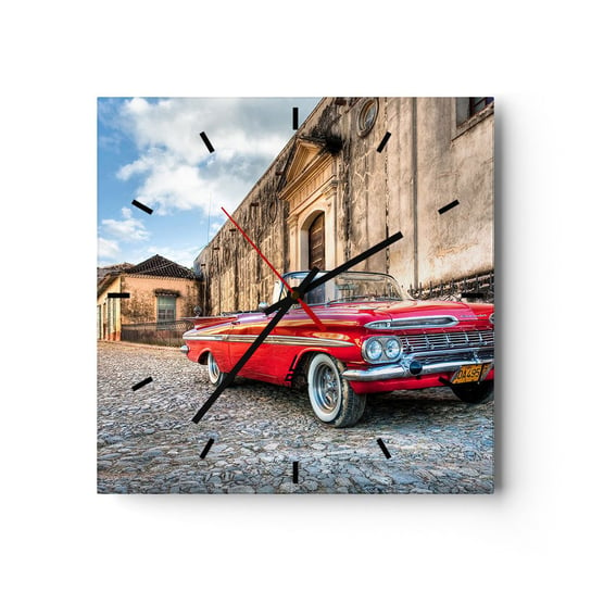 Zegar ścienny - Kubańskie wzruszenia - 40x40cm - Motoryzacja Samochód Kuba - Kwadratowy zegar ścienny - Nowoczeny Stylowy Zegar do salonu do kuchni - Cichy i Modny zegar ARTTOR