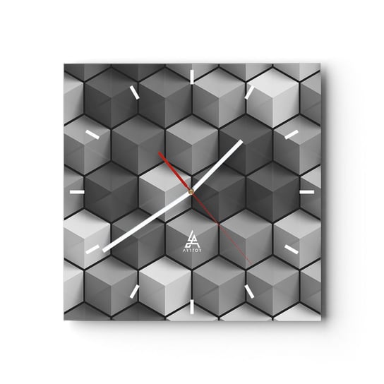 Zegar ścienny - Kubistyczna układanka - 30x30cm - 3D Sześcian Nowoczesny - Kwadratowy zegar na szkle - Nowoczeny Stylowy Zegar do salonu do kuchni - Cichy i Modny zegar ARTTOR