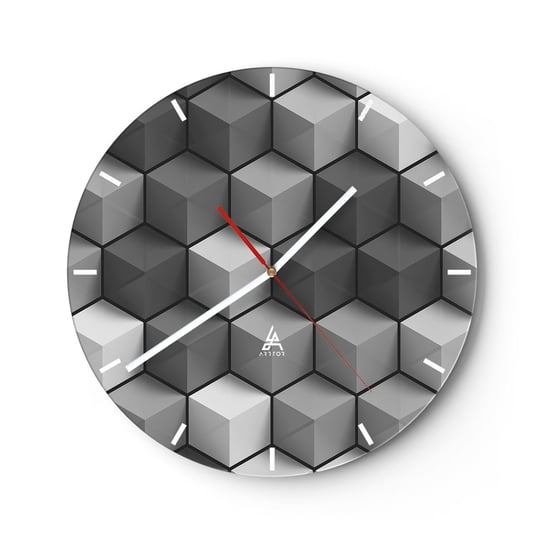 Zegar ścienny - Kubistyczna układanka - 30x30cm - 3D Sześcian Nowoczesny - Okrągły zegar na szkle - Nowoczeny Stylowy Zegar do salonu do kuchni - Cichy i Modny zegar ARTTOR