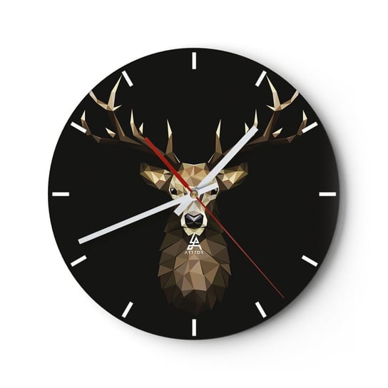 Zegar ścienny - Kubistyczny jeleń - 30x30cm - Zwierzęta Jeleń Grafika - Okrągły zegar na szkle - Nowoczeny Stylowy Zegar do salonu do kuchni - Cichy i Modny zegar ARTTOR