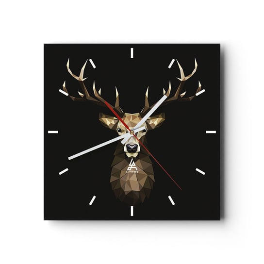 Zegar ścienny - Kubistyczny jeleń - 40x40cm - Zwierzęta Jeleń Grafika - Kwadratowy zegar ścienny - Nowoczeny Stylowy Zegar do salonu do kuchni - Cichy i Modny zegar ARTTOR
