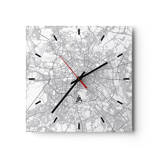 Zegar ścienny - Kwiat Berlina - 30x30cm - Miasto Mapa Miasta Berlin - Kwadratowy zegar na szkle - Nowoczeny Stylowy Zegar do salonu do kuchni - Cichy i Modny zegar ARTTOR