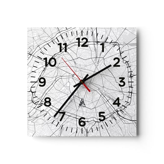 Zegar ścienny - Kwiat Paryża - 30x30cm - Miasto Mapa Miasta Paryż - Kwadratowy zegar ścienny - Nowoczeny Stylowy Zegar do salonu do kuchni - Cichy i Modny zegar ARTTOR