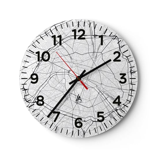 Zegar ścienny - Kwiat Paryża - 40x40cm - Miasto Mapa Miasta Paryż - Okrągły zegar szklany - Nowoczeny Stylowy Zegar do salonu do kuchni - Cichy i Modny zegar ARTTOR