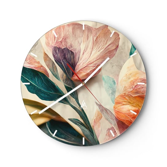 Zegar ścienny - Kwiaty wysp południowych - 30x30cm - Kwiaty Vintage Botanika - Okrągły zegar na szkle - Nowoczeny Stylowy Zegar do salonu do kuchni - Cichy i Modny zegar ARTTOR