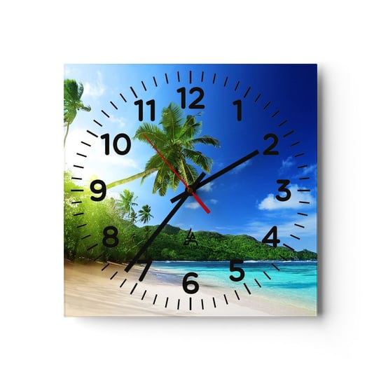 Zegar ścienny - Łagodny dotyk tropików - 40x40cm - Krajobraz Ocean Plaża - Kwadratowy zegar szklany - Nowoczeny Stylowy Zegar do salonu do kuchni - Cichy i Modny zegar ARTTOR