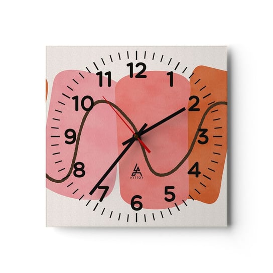 Zegar ścienny - łagodny ruch form - 30x30cm - Abstrakcja Minimalizm Pastelowy - Kwadratowy zegar ścienny - Nowoczeny Stylowy Zegar do salonu do kuchni - Cichy i Modny zegar ARTTOR