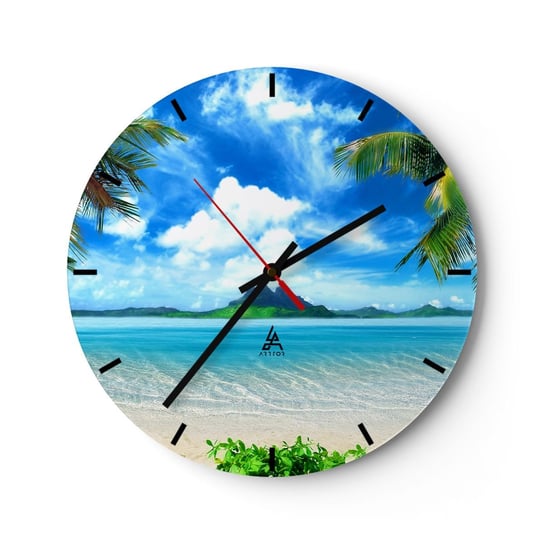 Zegar ścienny - Lazur tropików - 30x30cm - Krajobraz Ocean Plaża - Okrągły zegar na szkle - Nowoczeny Stylowy Zegar do salonu do kuchni - Cichy i Modny zegar ARTTOR