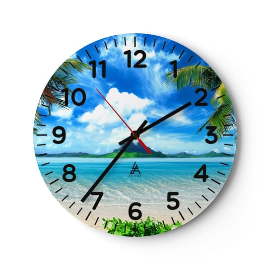Zegar ścienny - Lazur tropików - 30x30cm - Krajobraz Ocean Plaża - Okrągły zegar ścienny - Nowoczeny Stylowy Zegar do salonu do kuchni - Cichy i Modny zegar ARTTOR