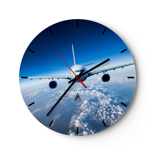 Zegar ścienny - Lecę bo chę - 40x40cm - Samolot Pasażerski Lotnictwo Podróż - Okrągły zegar ścienny - Nowoczeny Stylowy Zegar do salonu do kuchni - Cichy i Modny zegar ARTTOR