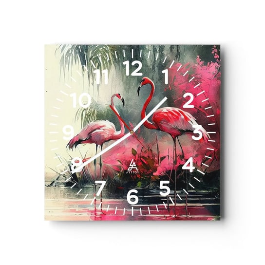 Zegar ścienny - Lekcja naturalnego wdzięku - 30x30cm - Flamingi Sztuka Pejzaż - Kwadratowy zegar ścienny - Nowoczeny Stylowy Zegar do salonu do kuchni - Cichy i Modny zegar ARTTOR