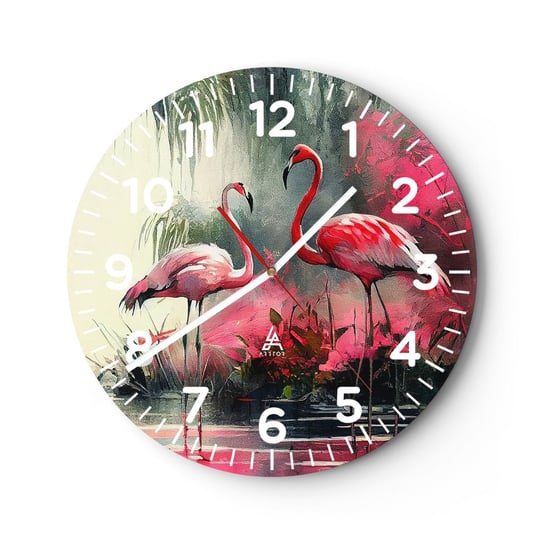 Zegar ścienny - Lekcja naturalnego wdzięku - 30x30cm - Flamingi Sztuka Pejzaż - Okrągły zegar ścienny - Nowoczeny Stylowy Zegar do salonu do kuchni - Cichy i Modny zegar ARTTOR