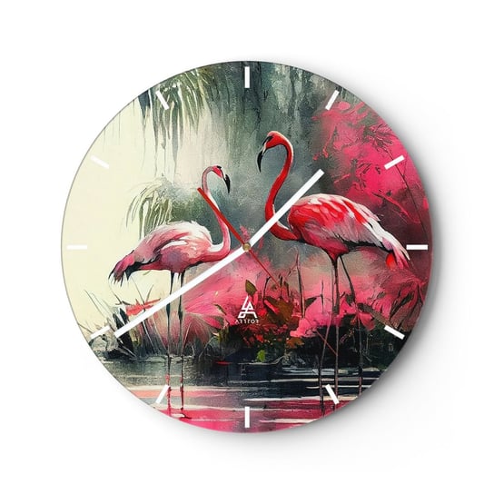 Zegar ścienny - Lekcja naturalnego wdzięku - 40x40cm - Flamingi Sztuka Pejzaż - Okrągły zegar ścienny - Nowoczeny Stylowy Zegar do salonu do kuchni - Cichy i Modny zegar ARTTOR