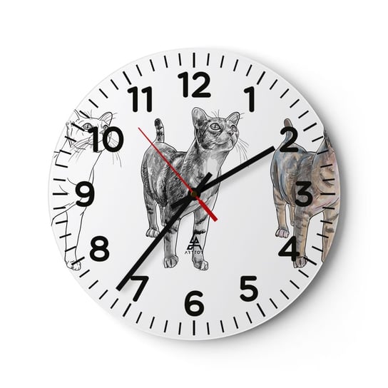 Zegar ścienny - Lekcja rysunku - 30x30cm - Zwierzęta Kot Dla Dzieci - Okrągły zegar ścienny - Nowoczeny Stylowy Zegar do salonu do kuchni - Cichy i Modny zegar ARTTOR