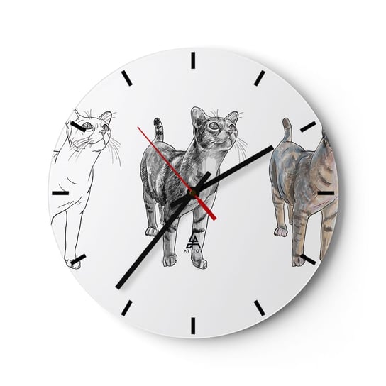 Zegar ścienny - Lekcja rysunku - 40x40cm - Zwierzęta Kot Dla Dzieci - Okrągły zegar ścienny - Nowoczeny Stylowy Zegar do salonu do kuchni - Cichy i Modny zegar ARTTOR