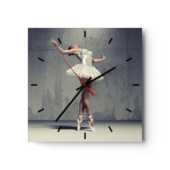 Zegar ścienny - Lekko jak ptak - 30x30cm - Baletnica Balet Taniec - Kwadratowy zegar na szkle - Nowoczeny Stylowy Zegar do salonu do kuchni - Cichy i Modny zegar ARTTOR