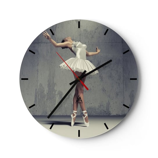 Zegar ścienny - Lekko jak ptak - 30x30cm - Baletnica Balet Taniec - Okrągły zegar na szkle - Nowoczeny Stylowy Zegar do salonu do kuchni - Cichy i Modny zegar ARTTOR
