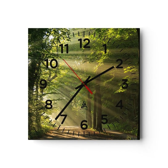 Zegar ścienny - Leśna chwila - 30x30cm - Krajobraz Las Natura - Kwadratowy zegar ścienny - Nowoczeny Stylowy Zegar do salonu do kuchni - Cichy i Modny zegar ARTTOR