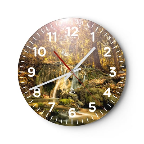 Zegar ścienny - Leśna kaskada w zieleni - 40x40cm - Krajobraz Wodospad Las - Okrągły zegar szklany - Nowoczeny Stylowy Zegar do salonu do kuchni - Cichy i Modny zegar ARTTOR