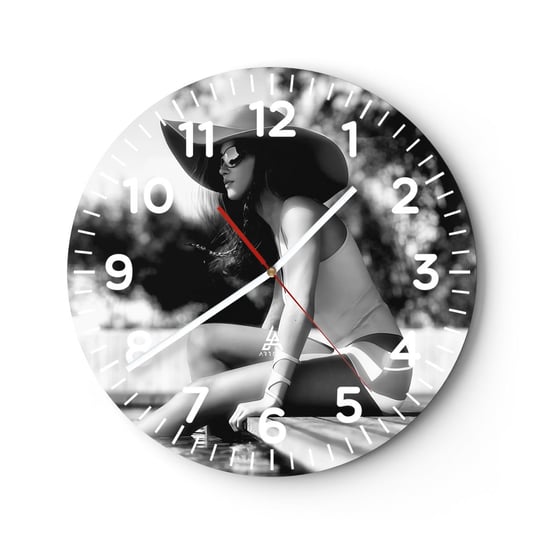 Zegar ścienny - Letnie marzenie - 40x40cm - Kobieta Kapelusz Basen - Okrągły zegar szklany - Nowoczeny Stylowy Zegar do salonu do kuchni - Cichy i Modny zegar ARTTOR
