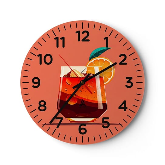 Zegar ścienny - Letnie orzeźwienie - 40x40cm - Koktajl Drink Napój - Okrągły zegar szklany - Nowoczeny Stylowy Zegar do salonu do kuchni - Cichy i Modny zegar ARTTOR