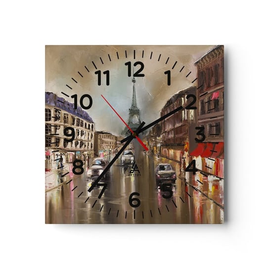 Zegar ścienny - Liczy się tylko ona - 30x30cm - Wieża Eiffla Miasto Paryż - Kwadratowy zegar ścienny - Nowoczeny Stylowy Zegar do salonu do kuchni - Cichy i Modny zegar ARTTOR