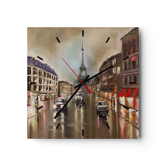 Zegar ścienny - Liczy się tylko ona - 40x40cm - Wieża Eiffla Miasto Paryż - Kwadratowy zegar ścienny - Nowoczeny Stylowy Zegar do salonu do kuchni - Cichy i Modny zegar ARTTOR