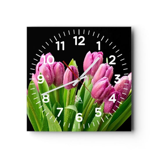 Zegar ścienny - Liliowa radość wiosny - 40x40cm - Kwiaty Tulipany Bukiet Kwiatów - Kwadratowy zegar szklany - Nowoczeny Stylowy Zegar do salonu do kuchni - Cichy i Modny zegar ARTTOR