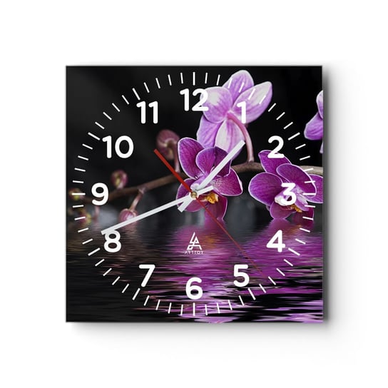 Zegar ścienny - Liliowe odbicie piękna - 30x30cm - Kwiaty Orchidea Natura - Kwadratowy zegar ścienny - Nowoczeny Stylowy Zegar do salonu do kuchni - Cichy i Modny zegar ARTTOR