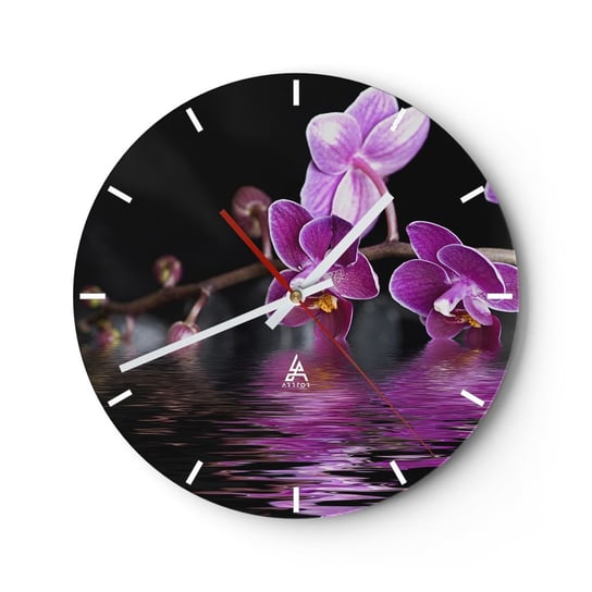 Zegar ścienny - Liliowe odbicie piękna - 40x40cm - Kwiaty Orchidea Natura - Okrągły zegar ścienny - Nowoczeny Stylowy Zegar do salonu do kuchni - Cichy i Modny zegar ARTTOR