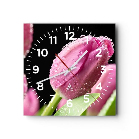 Zegar ścienny - Liliowy sen w rosie - 30x30cm - Kwiaty Tulipany Bukiet Kwiatów - Kwadratowy zegar ścienny - Nowoczeny Stylowy Zegar do salonu do kuchni - Cichy i Modny zegar ARTTOR