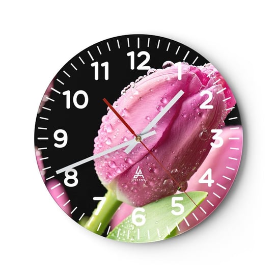 Zegar ścienny - Liliowy sen w rosie - 30x30cm - Kwiaty Tulipany Bukiet Kwiatów - Okrągły zegar ścienny - Nowoczeny Stylowy Zegar do salonu do kuchni - Cichy i Modny zegar ARTTOR