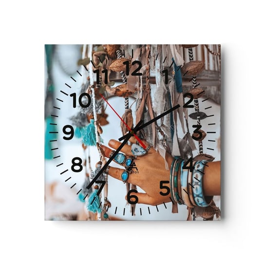 Zegar ścienny - Lokalne skarby - 40x40cm - Kobieca Dłoń Biżuteria Boho - Kwadratowy zegar szklany - Nowoczeny Stylowy Zegar do salonu do kuchni - Cichy i Modny zegar ARTTOR
