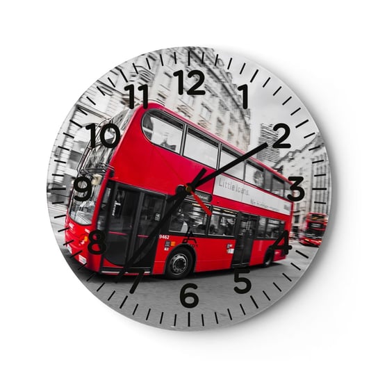 Zegar ścienny - Londyn tradycyjnie - by bus - 30x30cm - Miasto Londyn Czerwony Autobus - Okrągły zegar ścienny - Nowoczeny Stylowy Zegar do salonu do kuchni - Cichy i Modny zegar ARTTOR