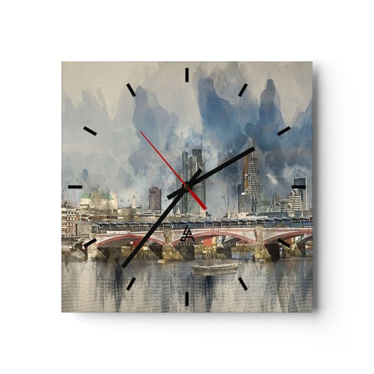 Zegar ścienny - Londyn w całej okazałości - 30x30cm - Miasto Londyn Architektura - Kwadratowy zegar na szkle - Nowoczeny Stylowy Zegar do salonu do kuchni - Cichy i Modny zegar ARTTOR