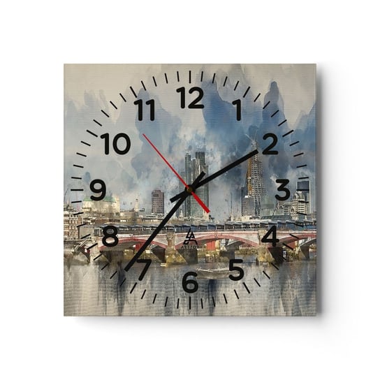 Zegar ścienny - Londyn w całej okazałości - 40x40cm - Miasto Londyn Architektura - Kwadratowy zegar szklany - Nowoczeny Stylowy Zegar do salonu do kuchni - Cichy i Modny zegar ARTTOR