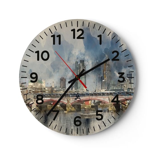 Zegar ścienny - Londyn w całej okazałości - 40x40cm - Miasto Londyn Architektura - Okrągły zegar szklany - Nowoczeny Stylowy Zegar do salonu do kuchni - Cichy i Modny zegar ARTTOR