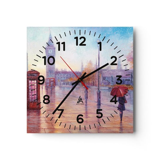Zegar ścienny - Londyński jesienny dzień - 30x30cm - Miasto Londyn Architektura - Kwadratowy zegar ścienny - Nowoczeny Stylowy Zegar do salonu do kuchni - Cichy i Modny zegar ARTTOR
