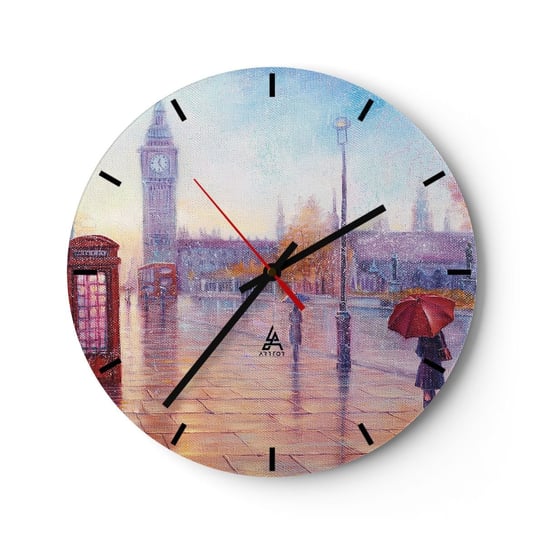 Zegar ścienny - Londyński jesienny dzień - 30x30cm - Miasto Londyn Architektura - Okrągły zegar na szkle - Nowoczeny Stylowy Zegar do salonu do kuchni - Cichy i Modny zegar ARTTOR